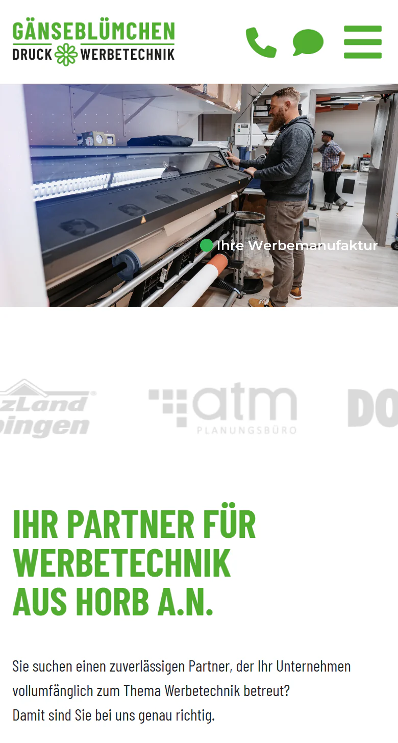 Website von Gänseblümchendruck Werbetechnik