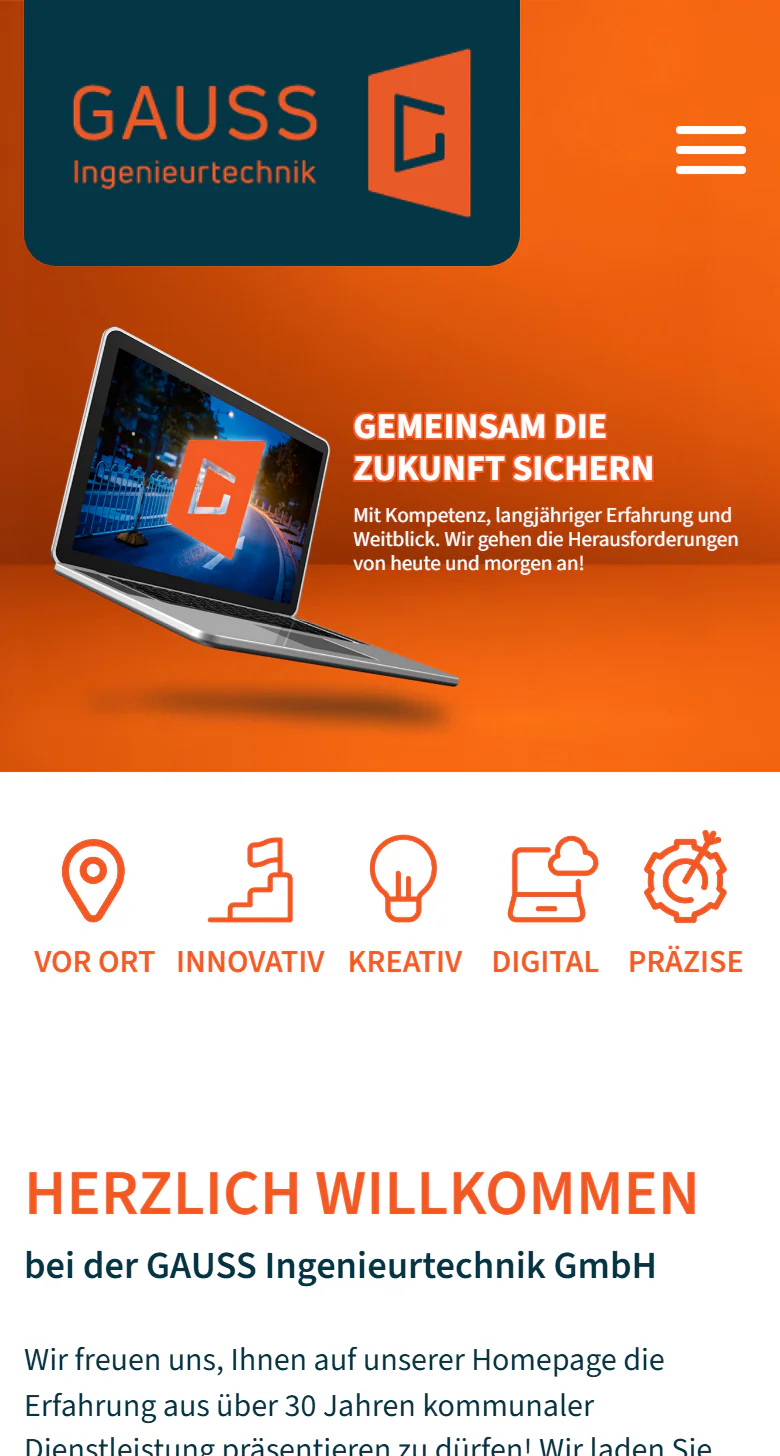 Website der GAUSS Ingenieurtechnik GmbH