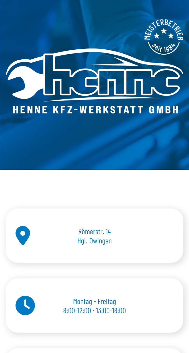 Website der Henne Kfz-Werkstatt GmbH